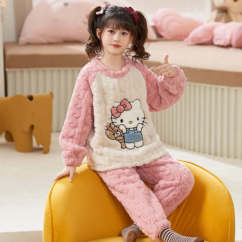 hellokitty睡衣女童法兰绒冬季