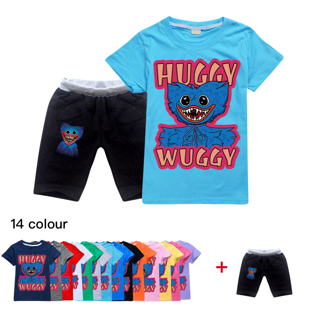 短袖短裤男童大蓝猫Huggy Wuggy夏季纯棉T恤卡通poppy playtime薄