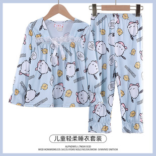 Pochacco宝宝长袖睡衣方领可爱卡通家居服女童牛奶丝春秋薄款2023