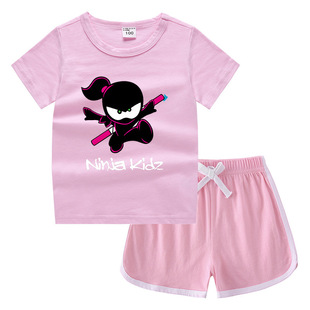 忍者小子Ninja kidz圆领T恤短裤套装女童背心打底衫运动装 2025夏