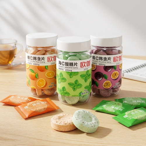 欧伽维c陈皮含片海盐糖果招待瓶装vc片无糖薄荷糖维c办公室水果糖
