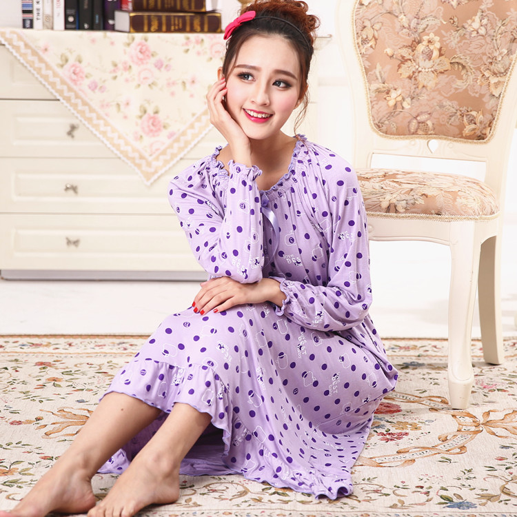 春季丝光女士长款公主风家居服