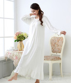 睡裙女春秋冬夏加大码 纯棉睡裙长袖 性感莫代尔长款 胖MM公主睡衣裙