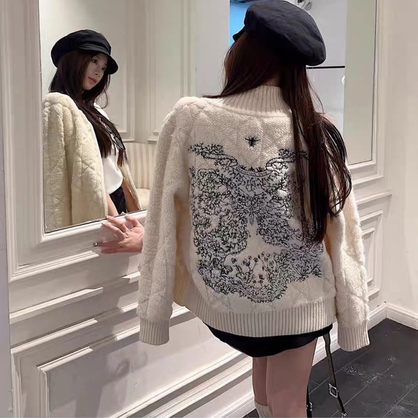 2025年秋冬韩版小香风白色重工蝴蝶毛巾刺绣针织开衫女毛衣厚外套,女装/女士精品,毛针织衫,淘宝优惠券,粉丝福利购,淘宝优惠卷