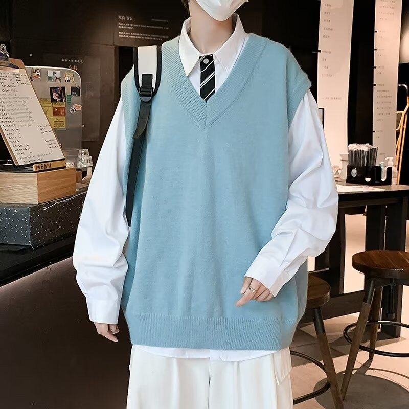 V领针织马甲男士毛衣背心男款春季2025新款春秋叠穿下摆开叉坎肩