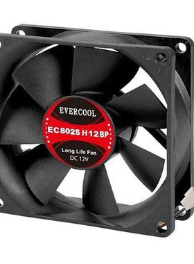 EVERCOOL EC8025H12BP DC 12V 80*80*25mm 8厘米机箱PWM散热风扇