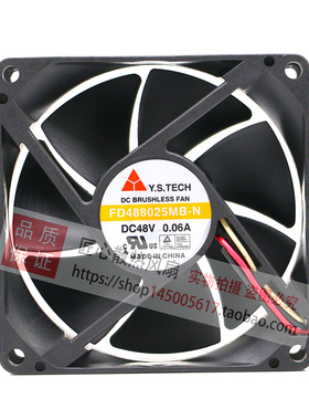 Y.STECH FD488025MB-N 48V 0.06A 8025 8CM 三线 双滚珠散热风扇