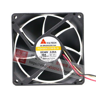 Y.STECH FD488025MB-N 48V 0.06A 8025 8CM 三线 双滚珠散热风扇
