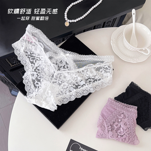 法式纯欲风蕾丝内裤女新款低腰性感镂空网纱蝴蝶结透气舒适三角裤