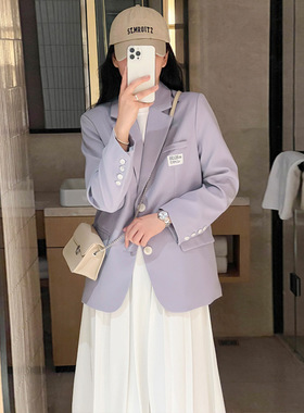 XZ130B-西装外套女大码女装小西装胖MM200斤紫色贴标宽松西服