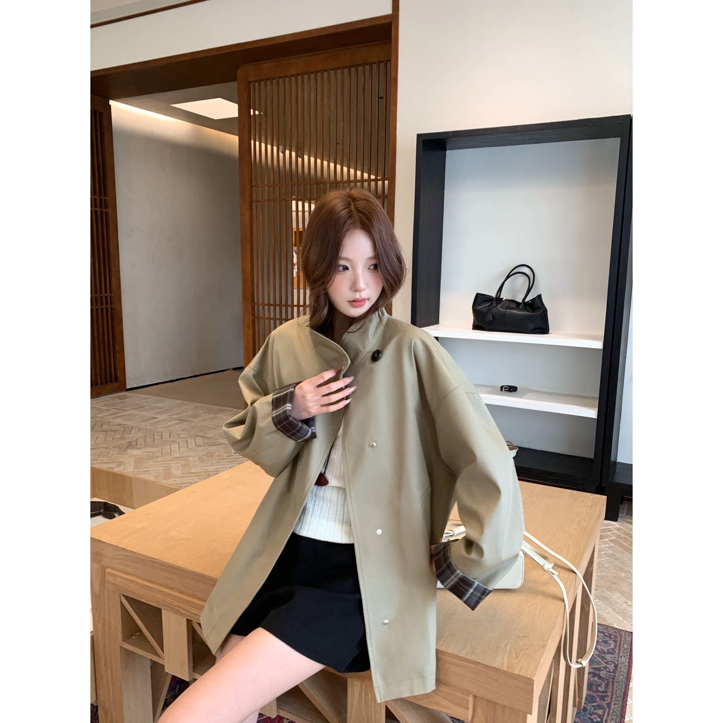 九田樱子卡其色风衣外套女秋季中长款显瘦宽松英伦风大衣通勤外套