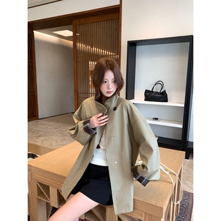 九田樱子卡其色风衣外套女秋季中长款显瘦宽松英伦风大衣通勤外套