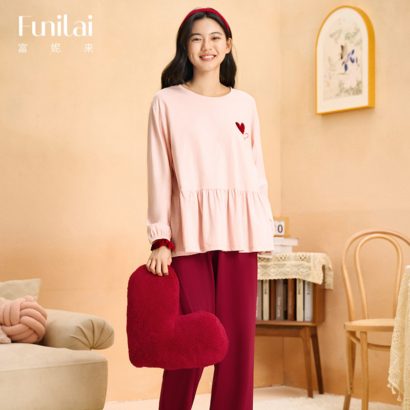 富妮来长袖纯棉睡衣女士秋冬新款宽松高级新疆棉可外穿家居服套装
