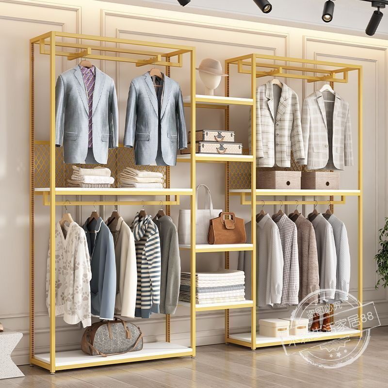 服装店货架展示架双层落地挂衣架家用衣帽架商场衣架组合衣帽间架