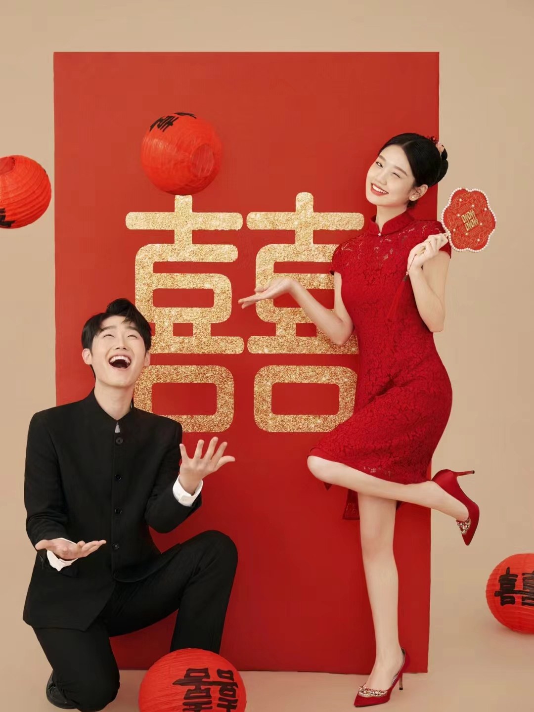 背景布摄影红色结婚订婚写真油画图片