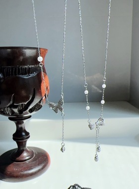 不锈钢锆石项链蝴蝶珍珠锁骨链