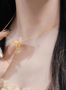 钛钢珐琅蝴蝶金色项链