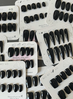 手工穿戴甲纯色黑色短款圆头方头小众显白高级感简约长款美甲成品