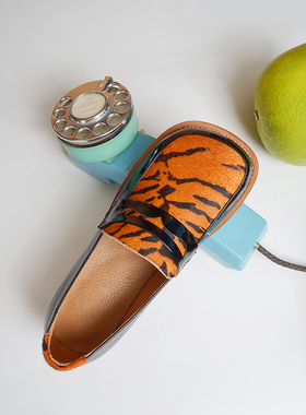 remote2021年秋季新款手工头层牛皮乐福丑萌大头鞋圆头方根