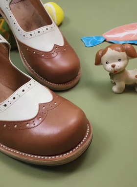 经典拼色玛丽珍皮鞋手工