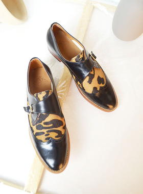 女士百搭头层单鞋豹纹拼皮