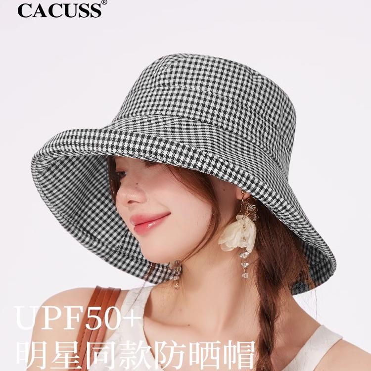 CACUSS女春夏渔夫帽格子防晒帽