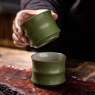 手工中式 竹节品茗杯陶瓷小茶杯复古风单杯功夫茶具主人杯