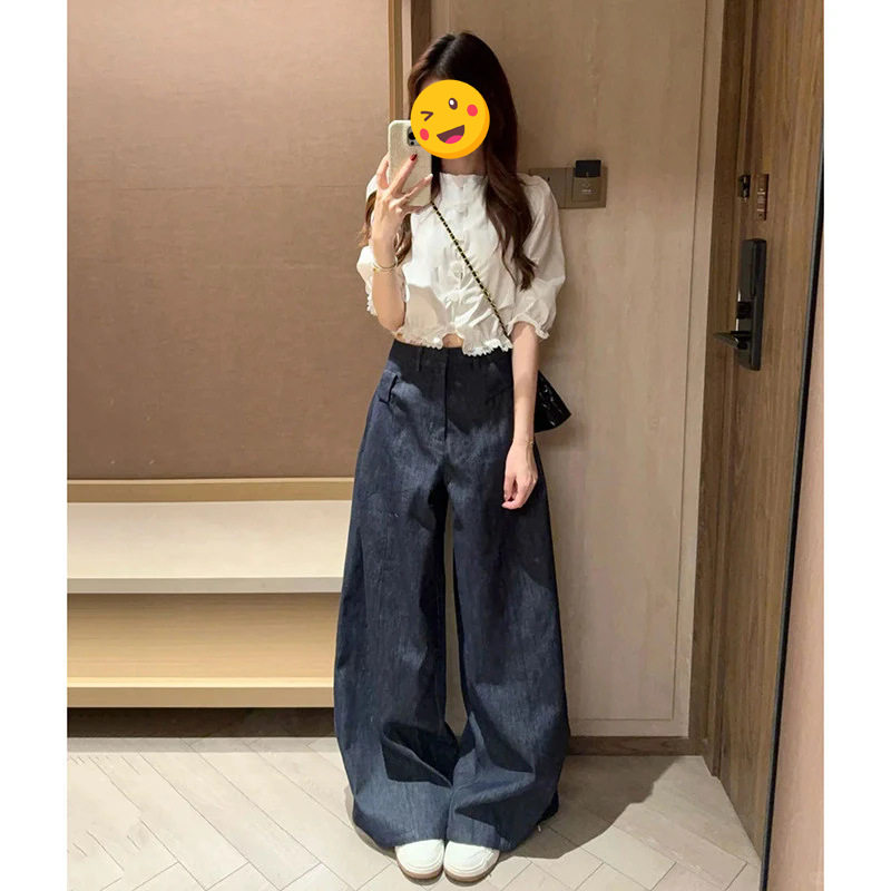 单件/甜酷风独特洋气夏季2026新款纯欲风纯色短袖上衣高腰拖地裤