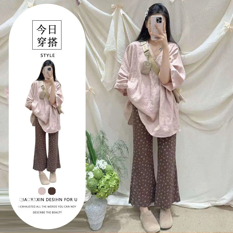 单件/2026年慵懒风宽松百搭上衣搭配高腰遮胯休闲裤子遮肚子减龄