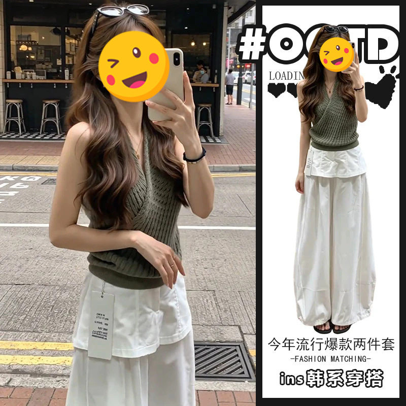 单件/可甜可盐炸街女夏季2026新款辣妹纯欲风修身上衣遮胯休闲裤