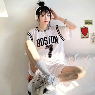 定制男女学生比赛篮球服班服短袖假两件宽松球衣网红团购队服套装