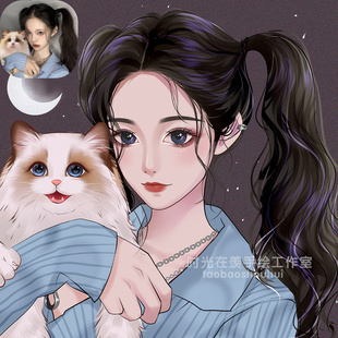 原创设计漫画动漫卡通真人照片微信约稿 水彩定制画手绘头像女