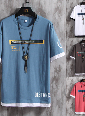 2020年夏季新款蓝色短袖t恤女宽松韩版半袖上衣服港风男装ins潮桖