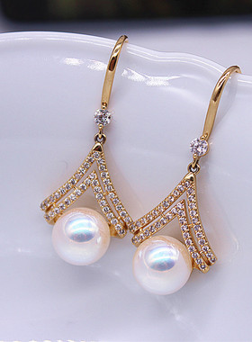 韩国珍珠耳坠气质高级大气镶钻复古耳环2024年新款潮长款耳钩耳饰