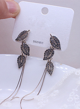 复古前后流苏叶片耳环时尚夸张独特显脸银耳钉适合秋天的大气耳饰