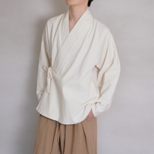 青山渐 锦书 明制汉服纯棉对穿交弓袋袖短衫百搭素色春秋日常男女