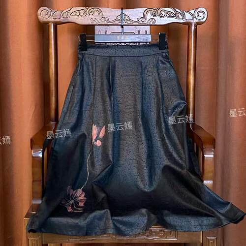 【鸢绣】新中式女装高档优雅中国风时尚复古气质印花显瘦半身裙