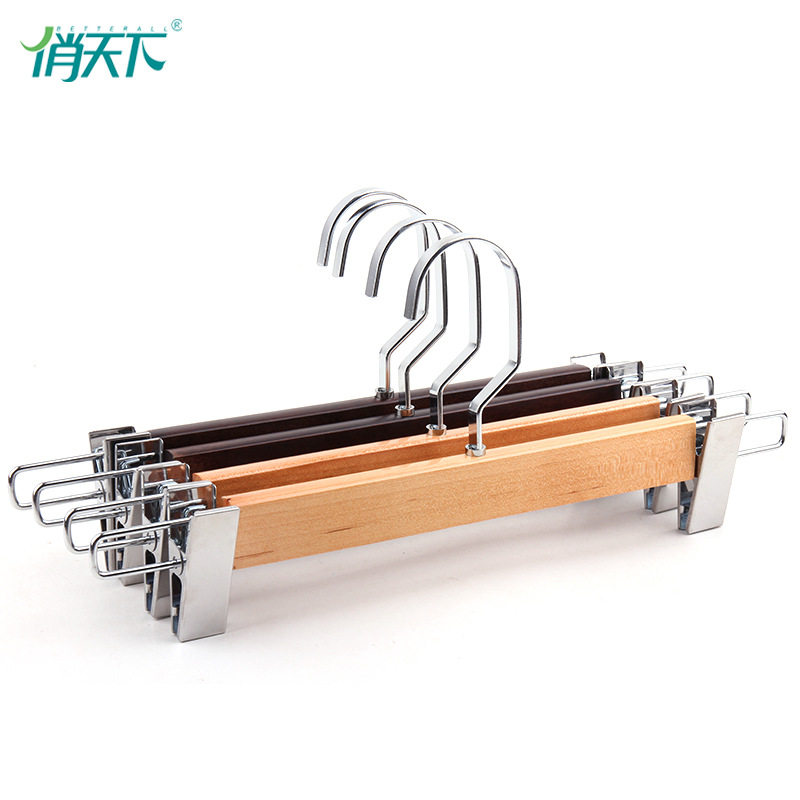 俏天下实木裤夹裤架加粗扁钩裤架可定制服装店酒店裤夹儿童衣架
