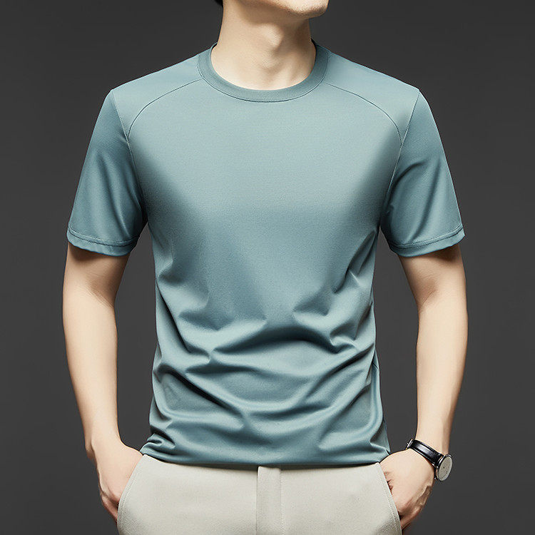 2026新款夏装高端桑蚕丝夏季男士短袖T恤圆领真丝半袖体恤衫冰丝