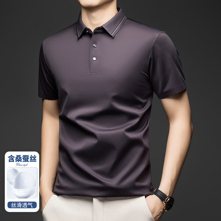 桑蚕丝polo衫2026新夏季高端商务品牌上衣爸爸装短袖t恤中年男装