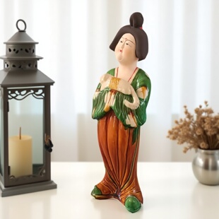 巩县窑陶瓷仕女陶俑侍女摆件唐三彩胖妞仿古收藏家居饰品书房