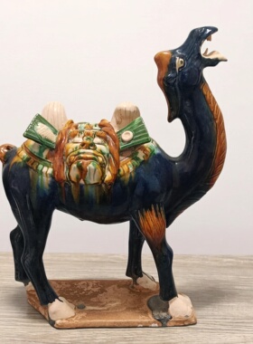 仿古唐三彩骆驼摆件古典蓝釉中国风艺术品家居装饰酒店摆设工艺品