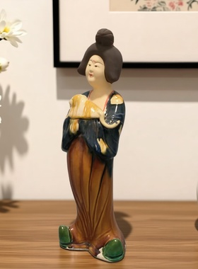 复古唐风纯手工陶瓷仕女摆件装饰