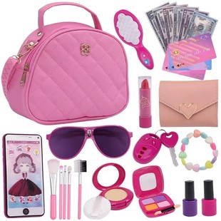 儿童仿真女孩过家家梳妆打扮手提包彩妆口红钥匙钱包手机礼物玩具