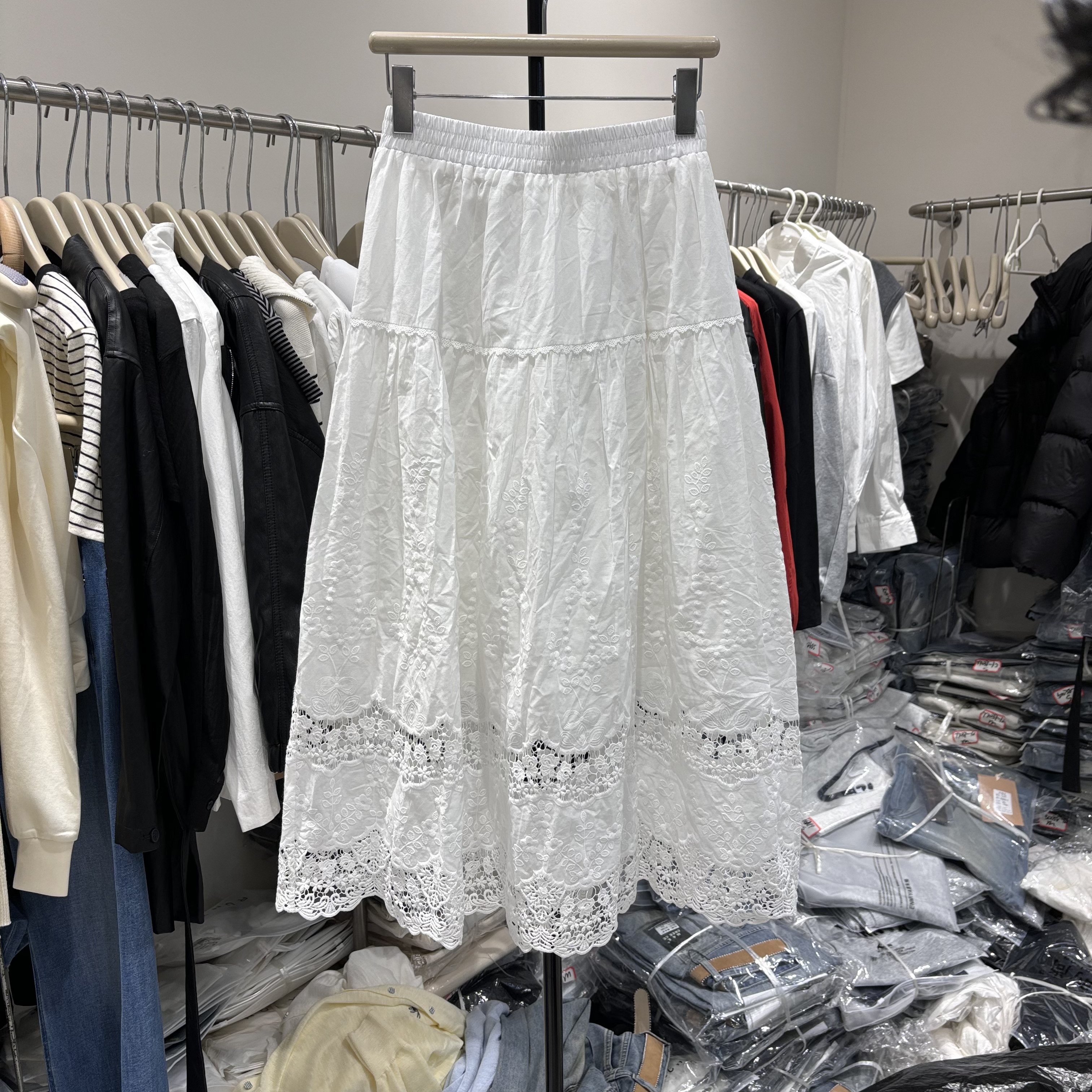 法式甜美度假风蕾丝花边全棉中长款超仙半身裙2026新显瘦白色裙子