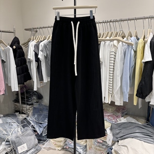 阔腿裤 E时尚 百搭开叉直筒窄版 女2026春季 9810 抽绳显瘦高腰休闲裤