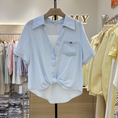 时尚2026夏季新款设计款假两件百搭显瘦减龄洋气短袖衬衫女潮8665