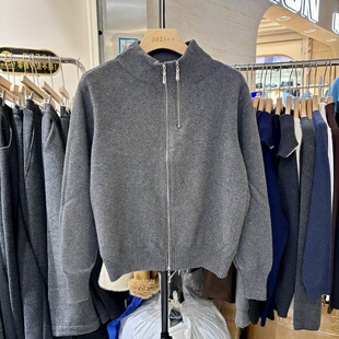 双拉链半高领纯色宽松软糯针织开衫秋冬新款简约气质慵懒风针织衫