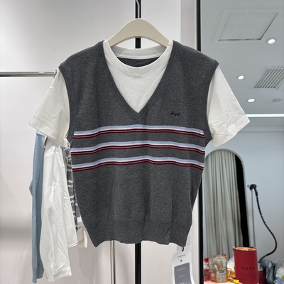 设计感短款假两件背心马甲上衣小众冰丝针织v领短袖正肩t恤88016