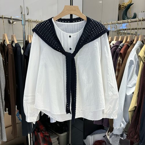 十三行高级感别致镂空披肩外搭2025早春款时尚百搭气质衬衫两件套